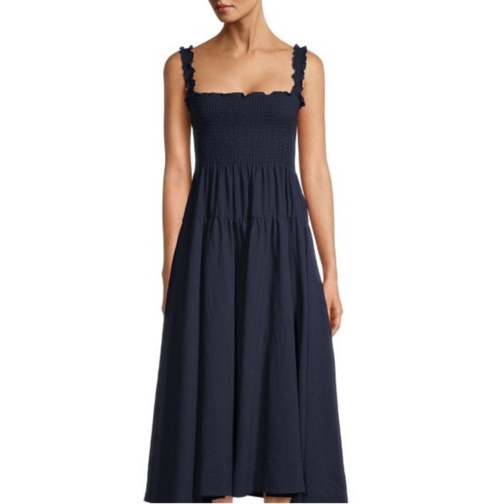 NWT CAARA | Aleesia Smocked Midi Dress in Navy - Size Small